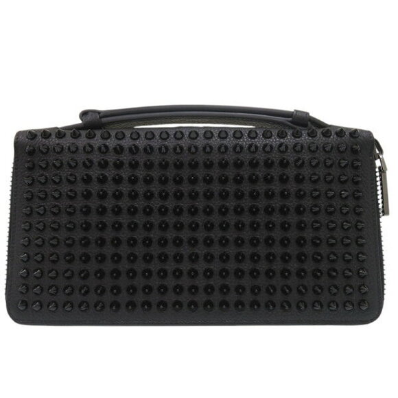 Christian Louboutin Panettone long wallet zipper spikes black calfskin - Picture 2 of 8